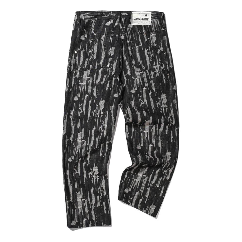 JACQUARD DENIM PANTS  BLACK