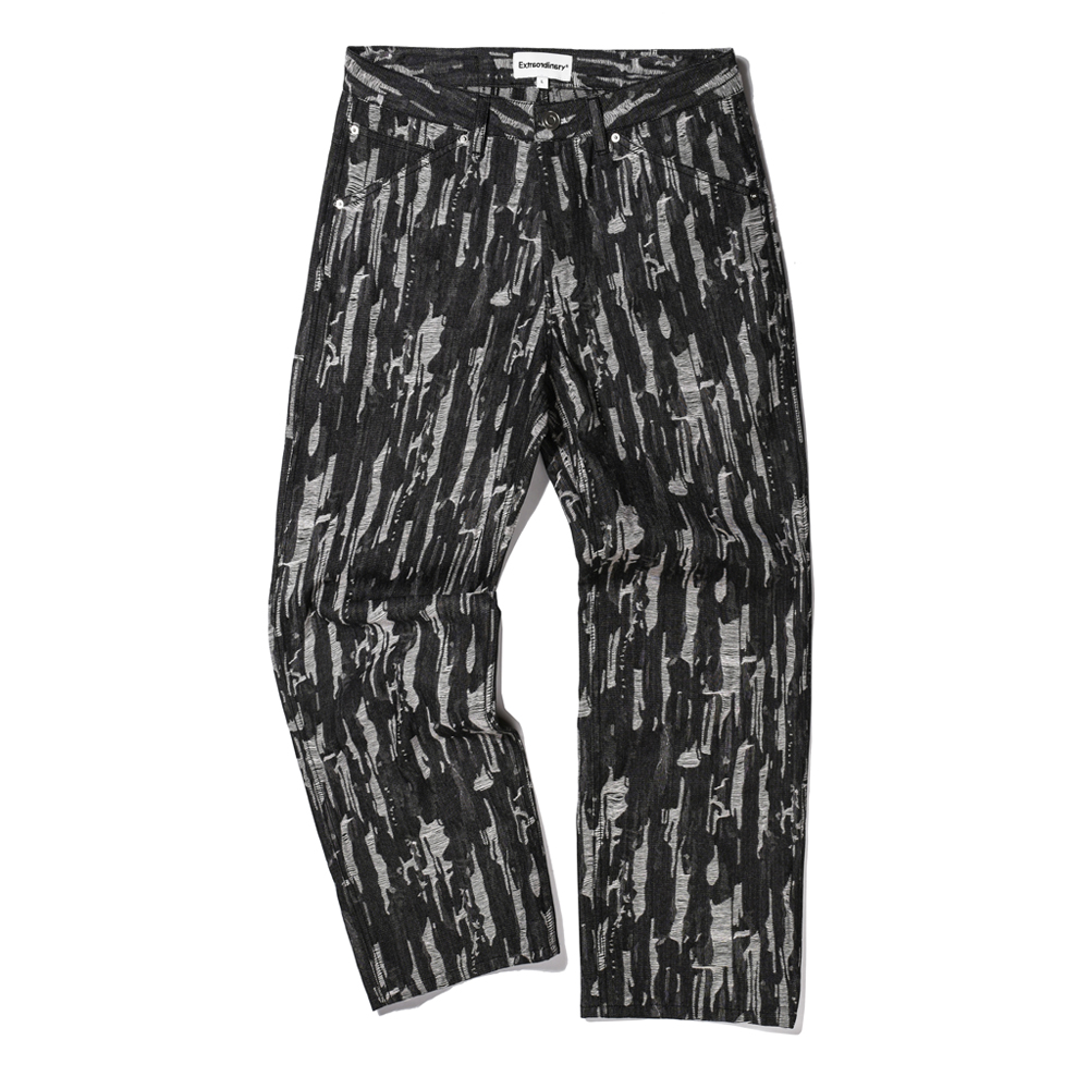 JACQUARD DENIM PANTS  BLACK