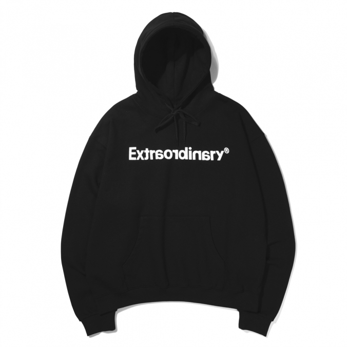 BASIC LOGO OVER FIT HOOD  BLACK