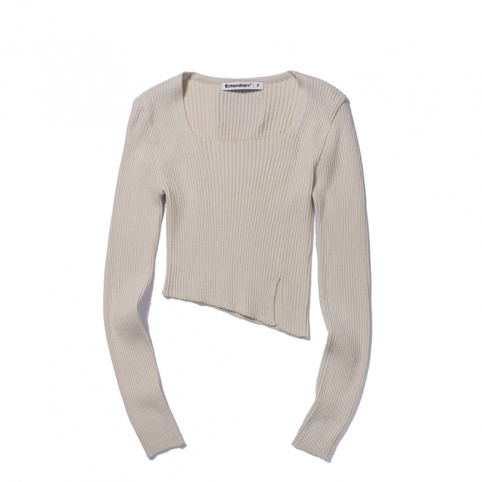 SQUARE NECK SWEATER L/BEIGE