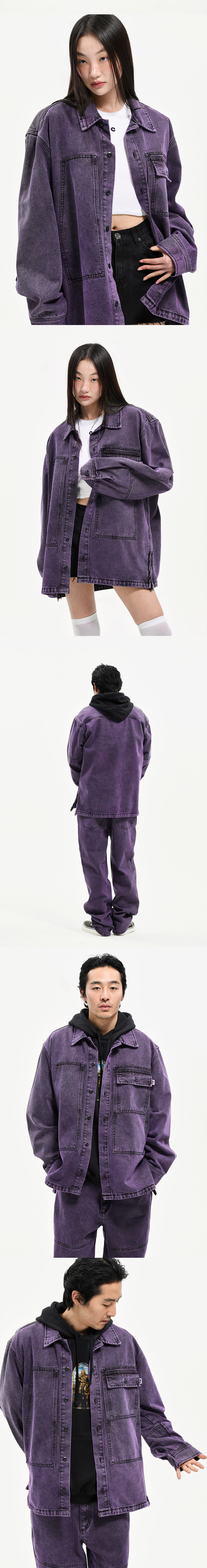 ACID WASHED POCKET SHIRT PURPLE