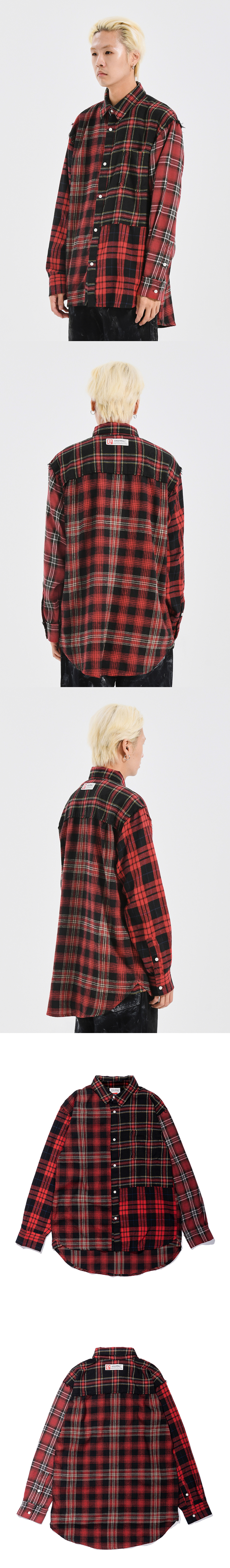 PATCH WORK CHECK SHIRT RED