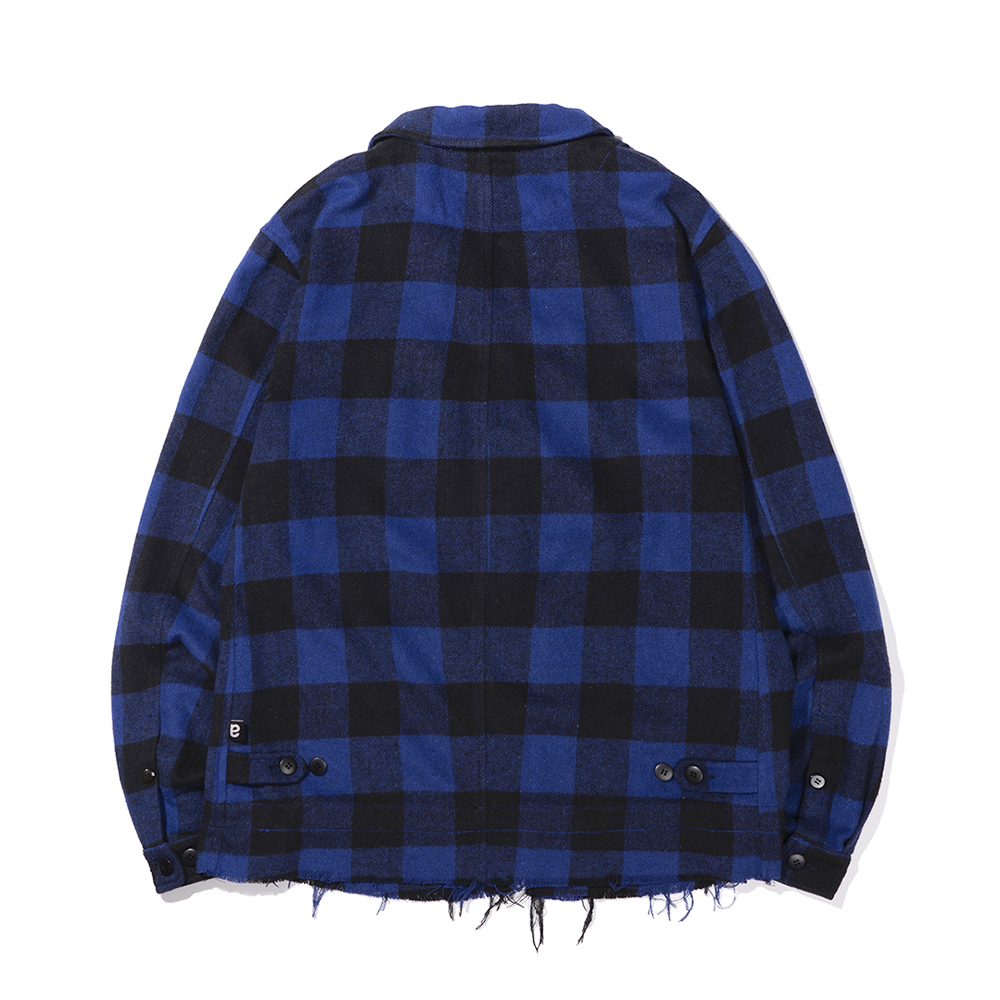 SHIRRING CHECK SHIRT BLUE