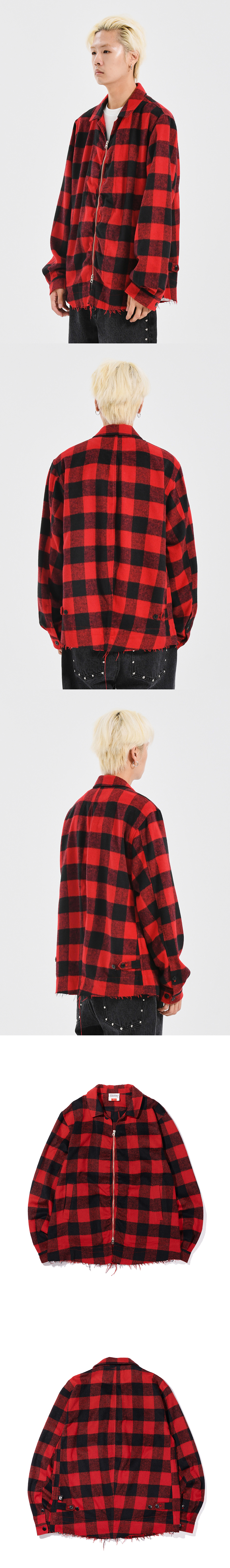 SHIRRING CHECK SHIRT RED