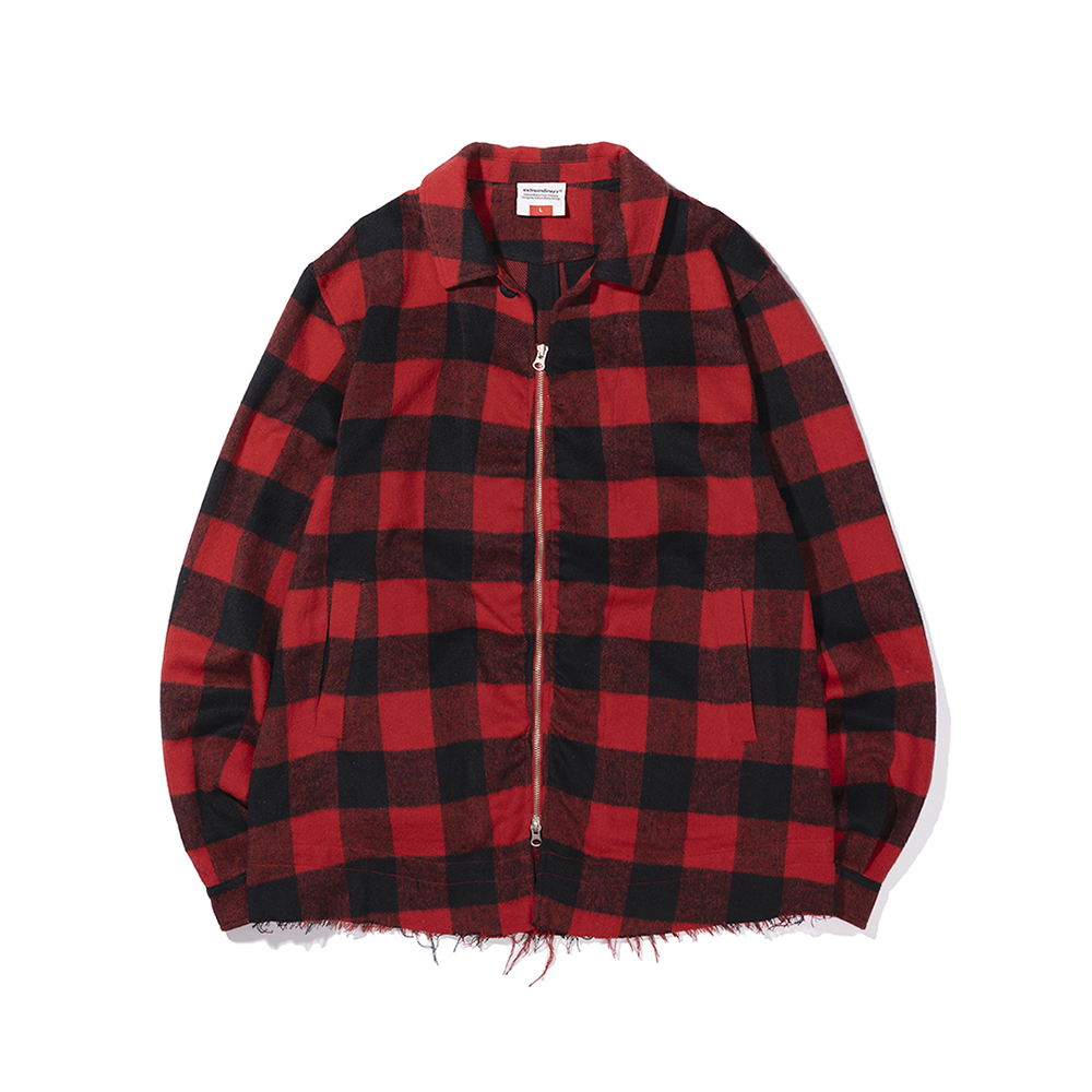 SHIRRING CHECK SHIRT RED