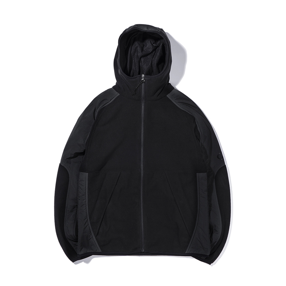 WOVEN PATCHED FLEECE JACKET BLACK