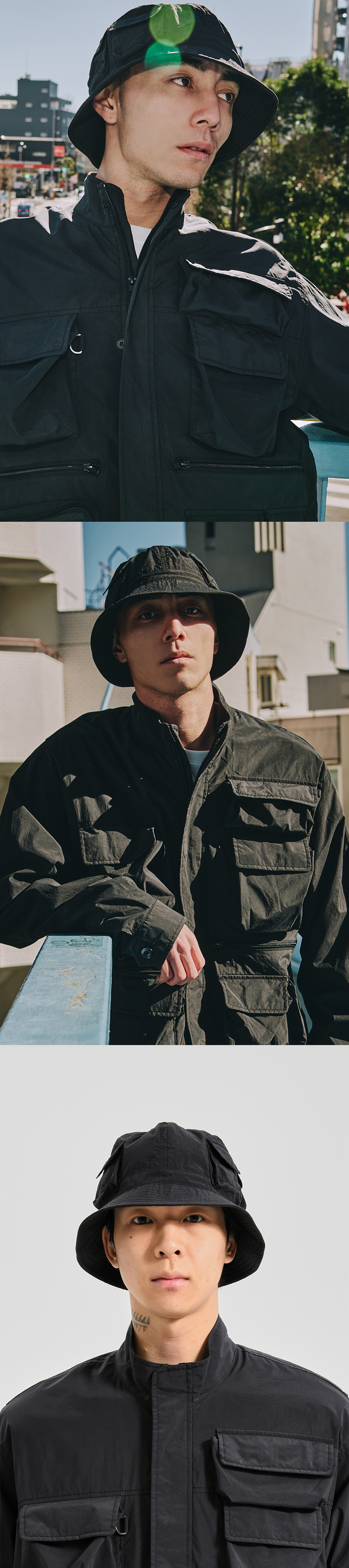 MULTI POCKET BUCKET HAT  BLACK