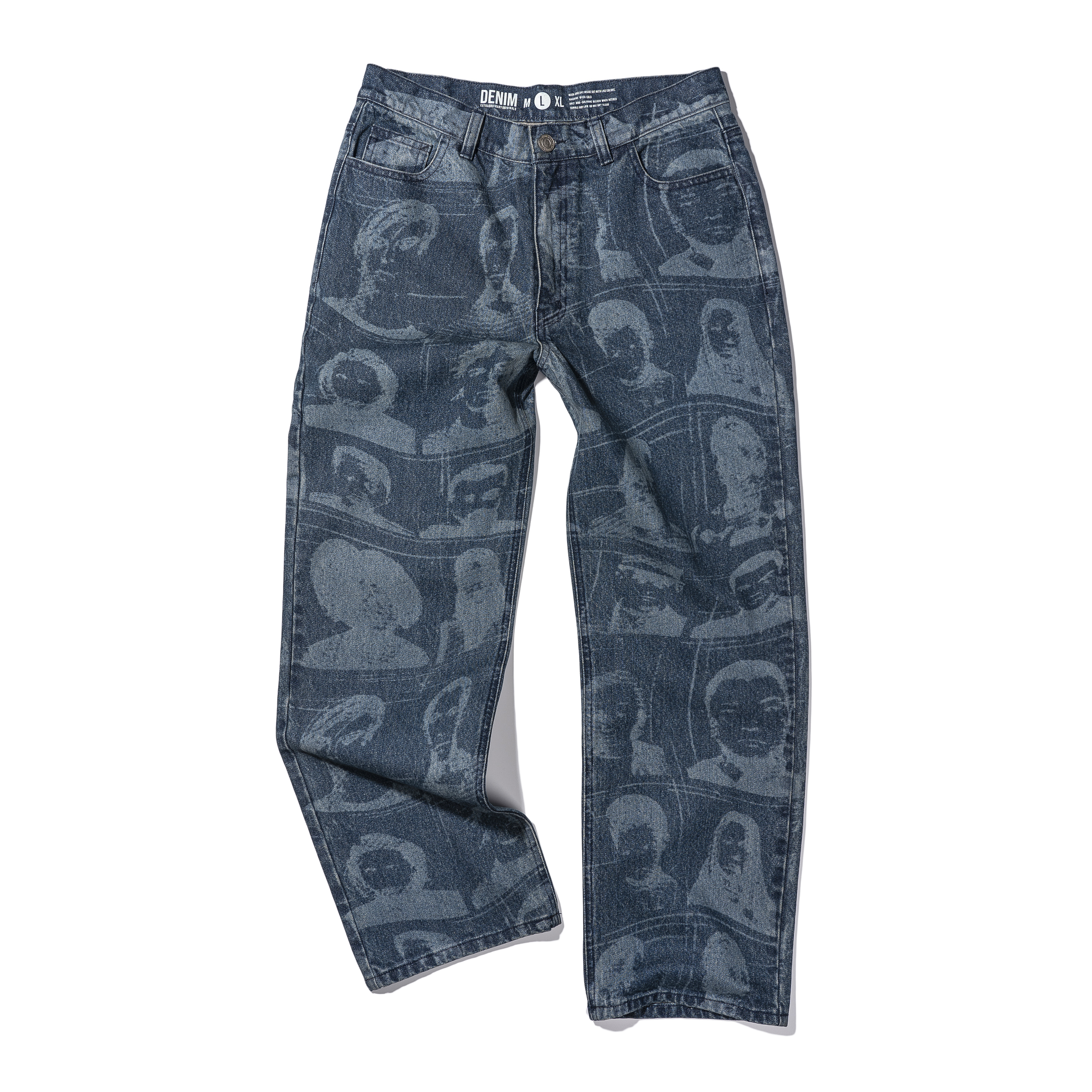 PORTRAIT PRINTING DENIM PANTS  INDIGO