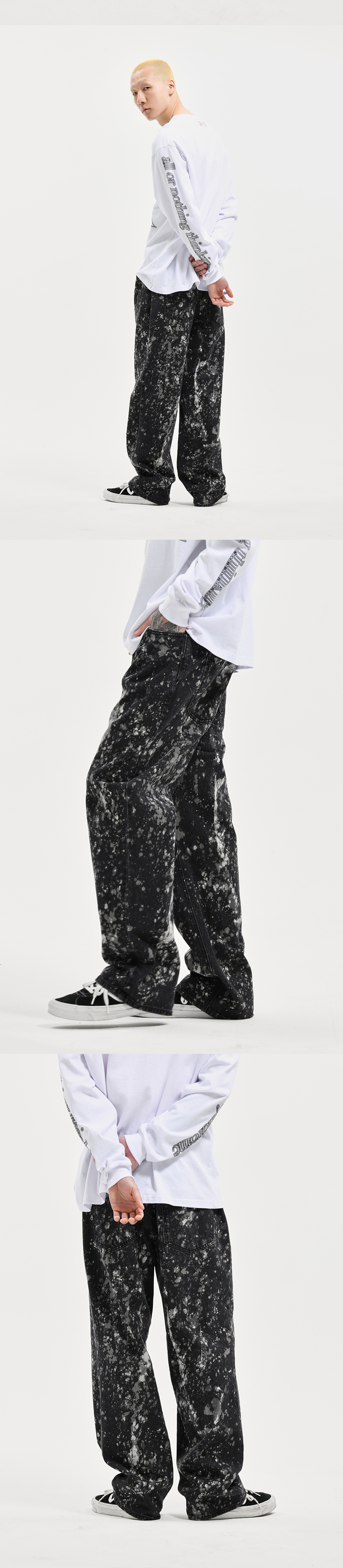 BLEACHED DENIM PANTS  BLACK