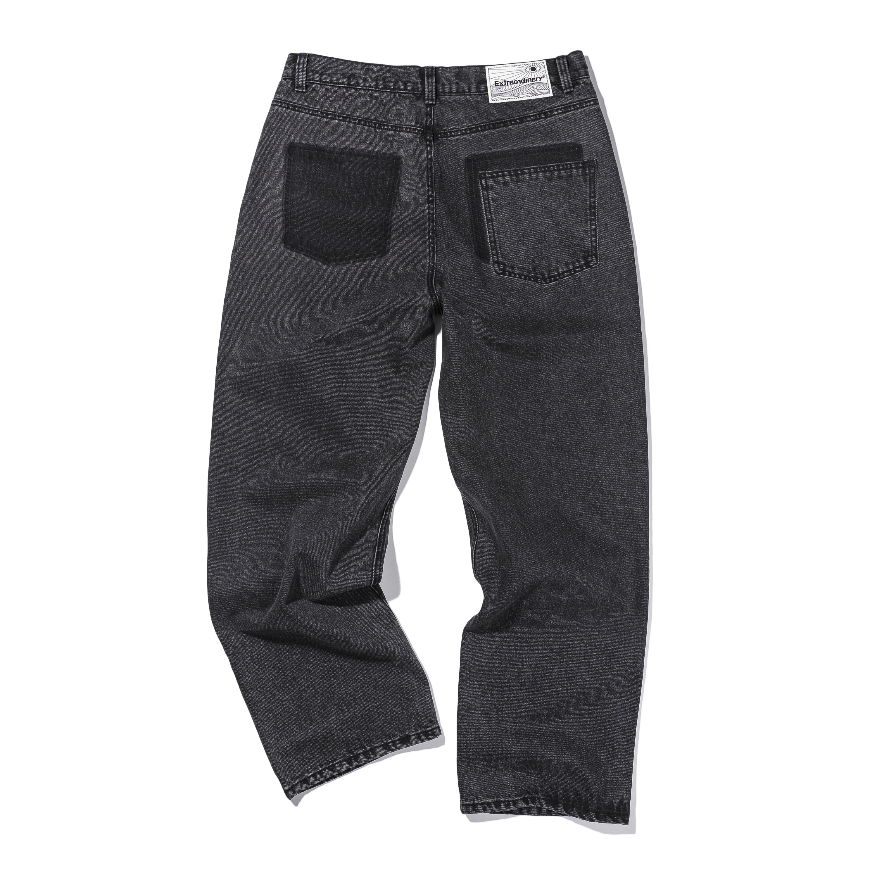 DOUBLE KNEE EFFECT DENIM PANTS  BLACK