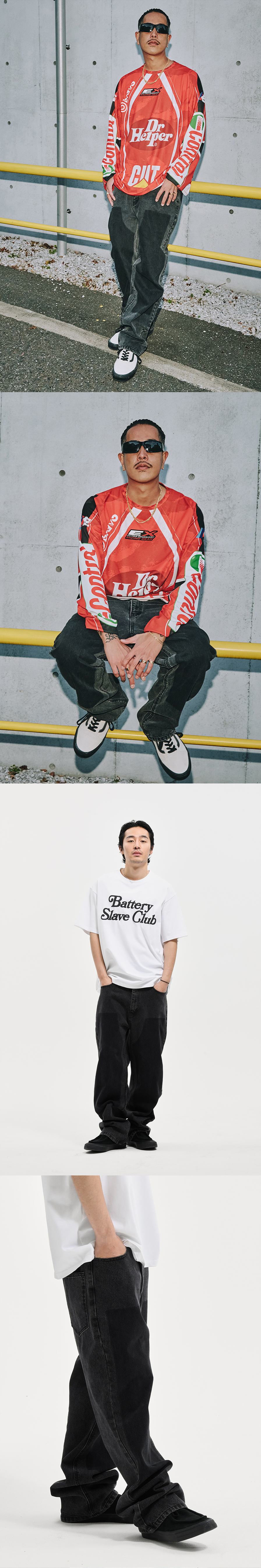 DOUBLE KNEE EFFECT DENIM PANTS  BLACK