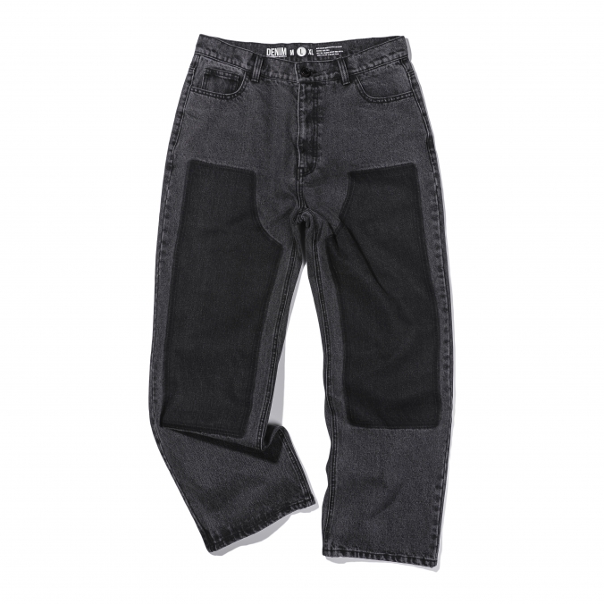 DOUBLE KNEE EFFECT DENIM PANTS  BLACK