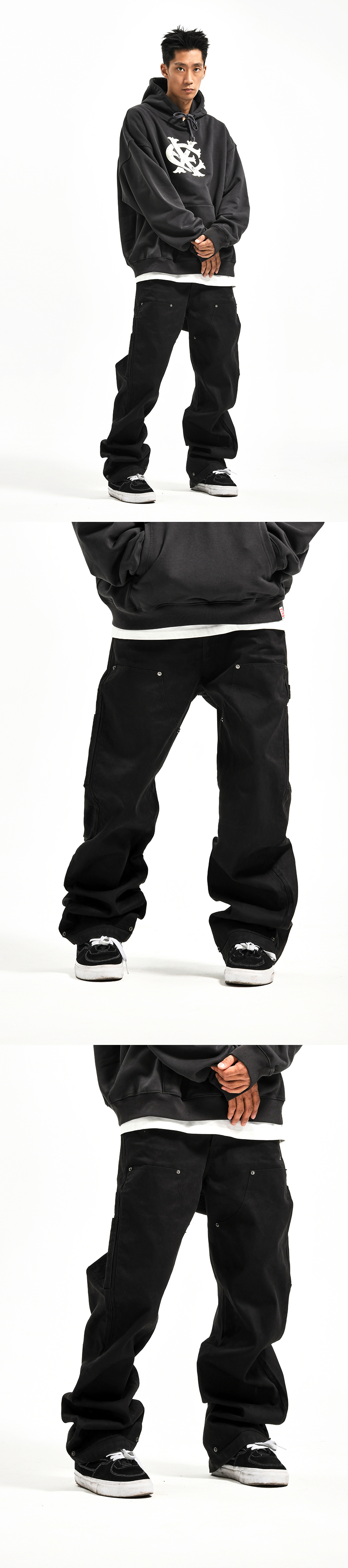 DOUBLE KNEE CANVAS PANTS  BLACK