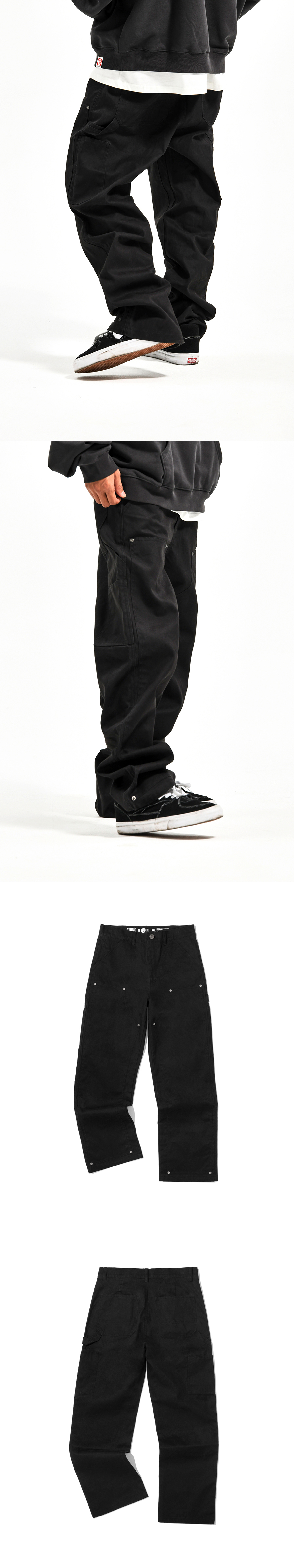 DOUBLE KNEE CANVAS PANTS  BLACK