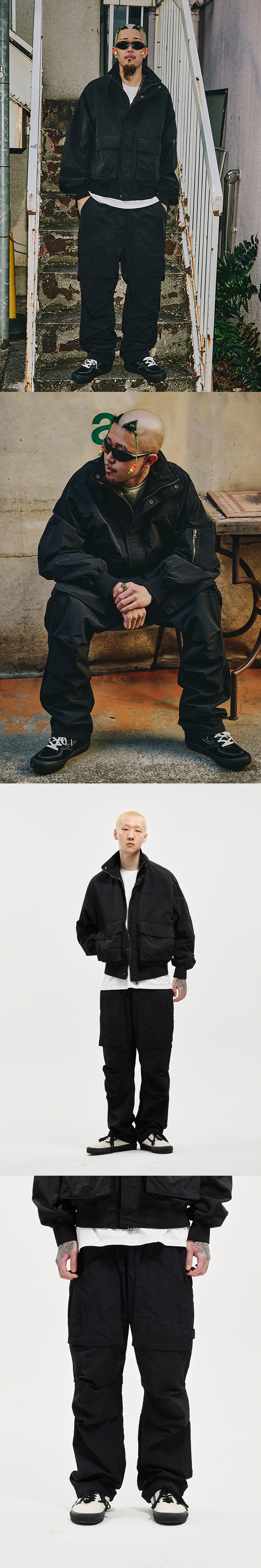 PUCKERING POCKET PANTS  BLACK
