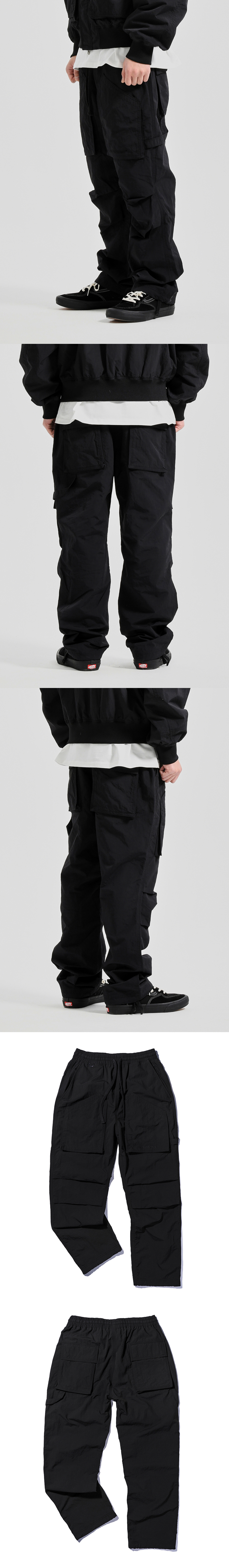 PUCKERING POCKET PANTS  BLACK