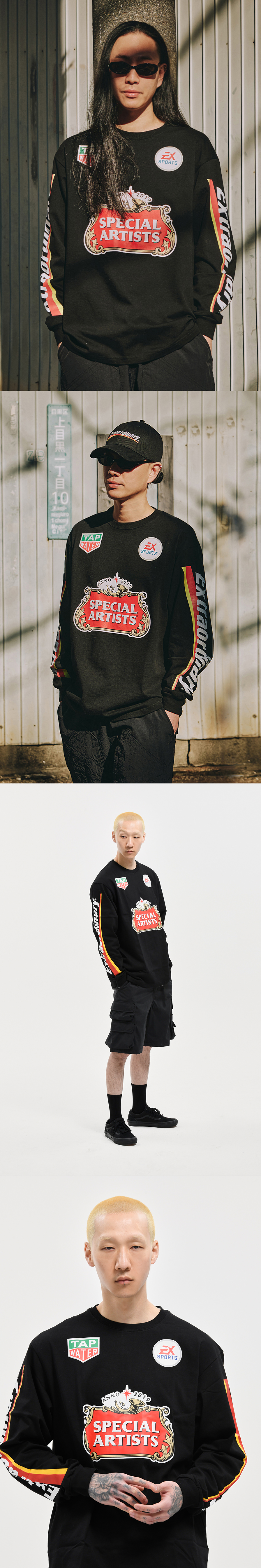 RACING SYMBOL PRINT LONG SLEEVE  BLACK