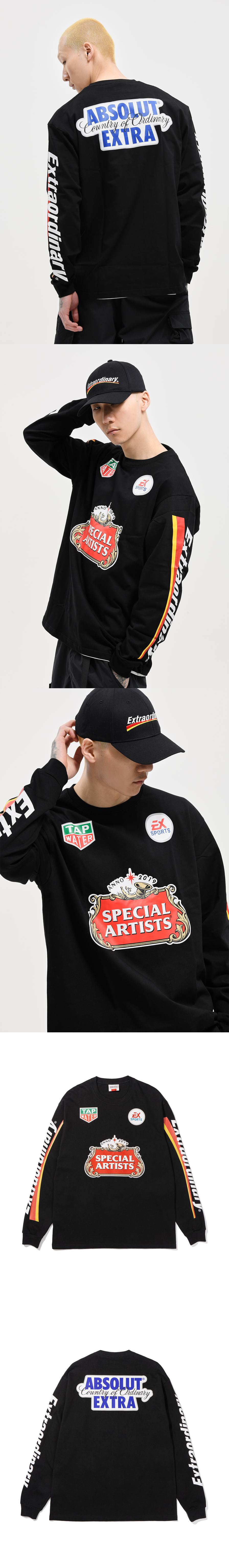 RACING SYMBOL PRINT LONG SLEEVE  BLACK