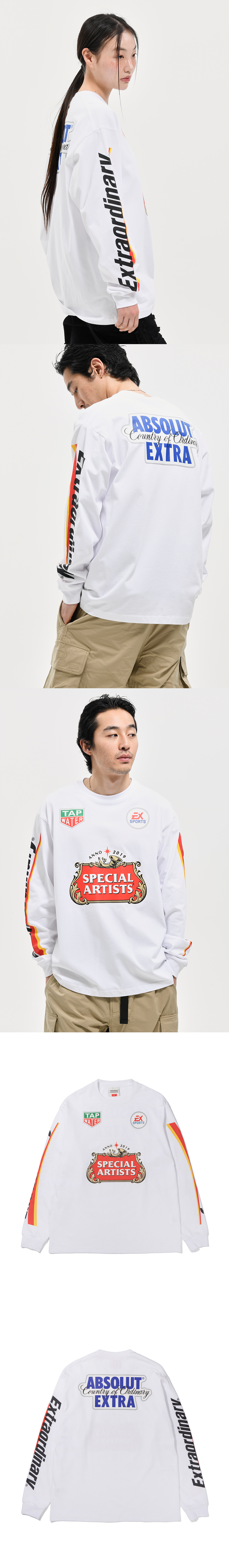 RACING SYMBOL PRINT LONG SLEEVE  WHITE