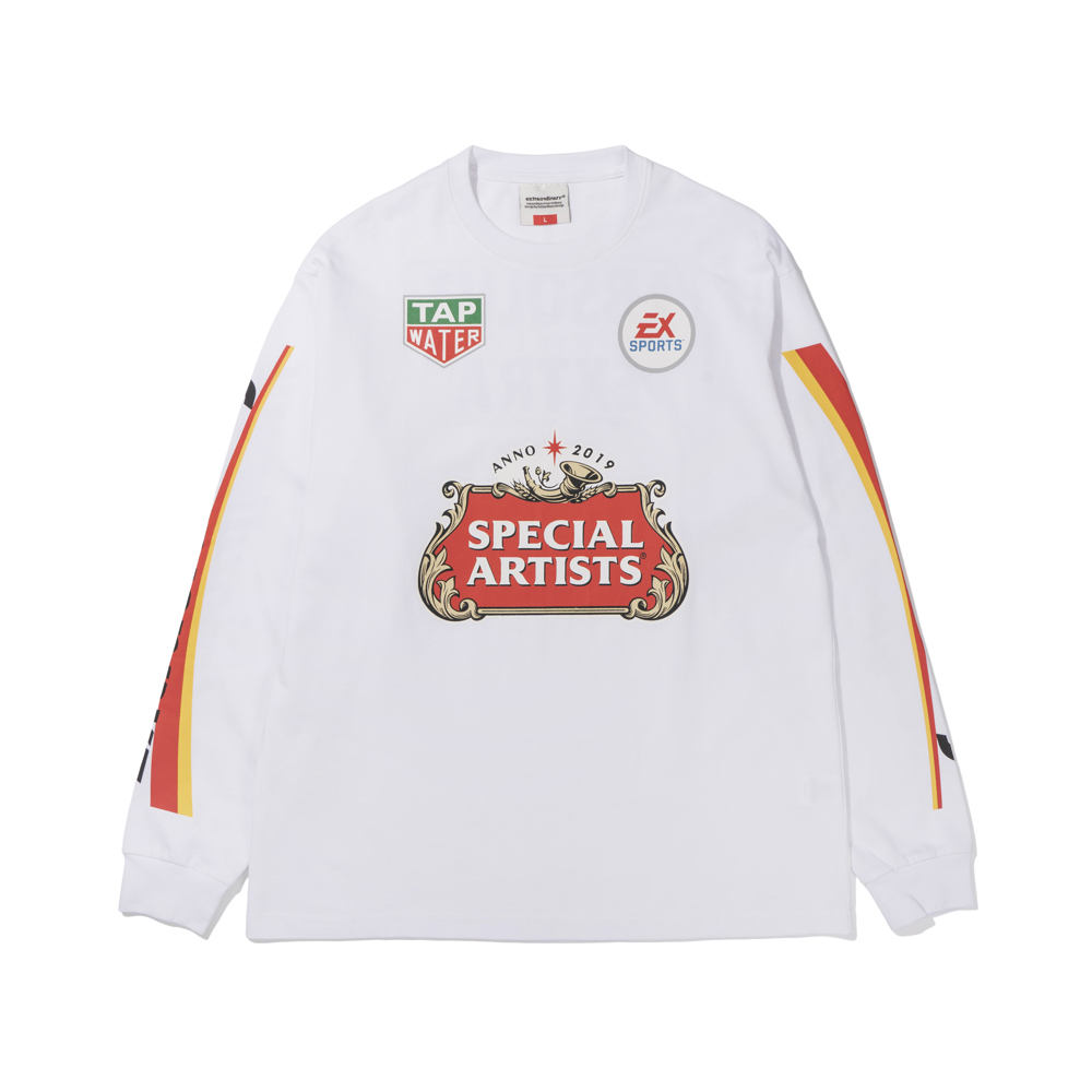 RACING SYMBOL PRINT LONG SLEEVE  WHITE