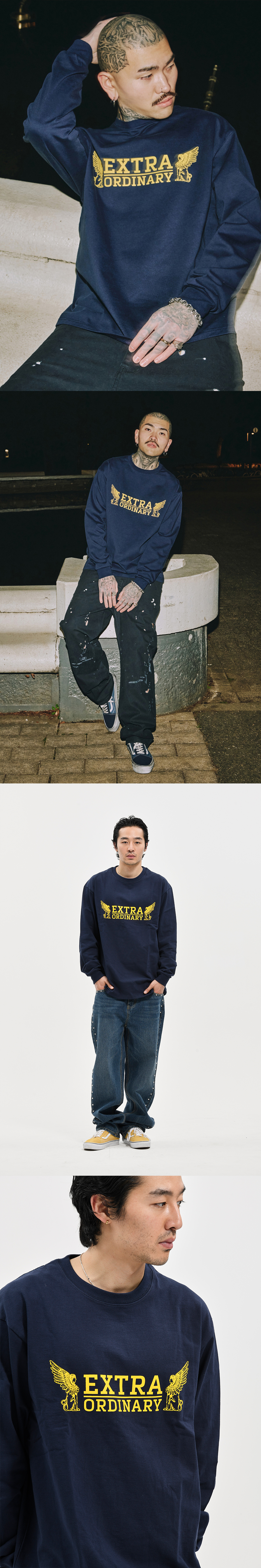 WING LOGO PRINT LONG SLEEVE  NAVY