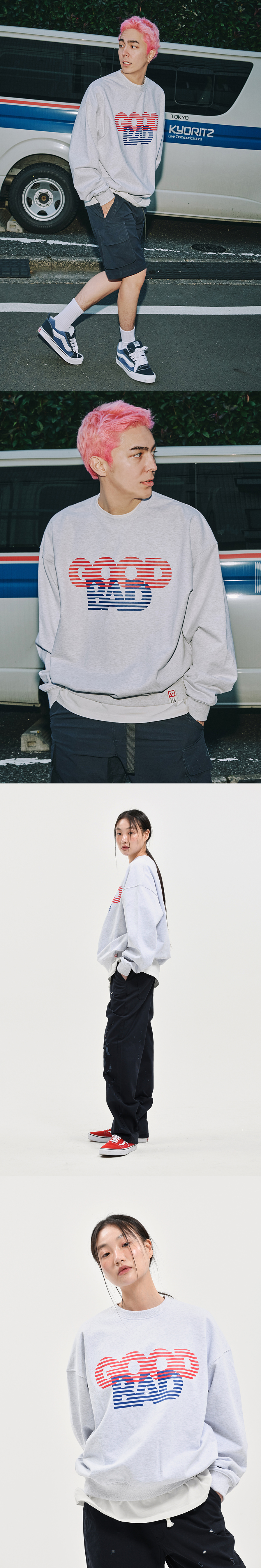 GOOD BAD PRINT CREWNECK  L/GREY