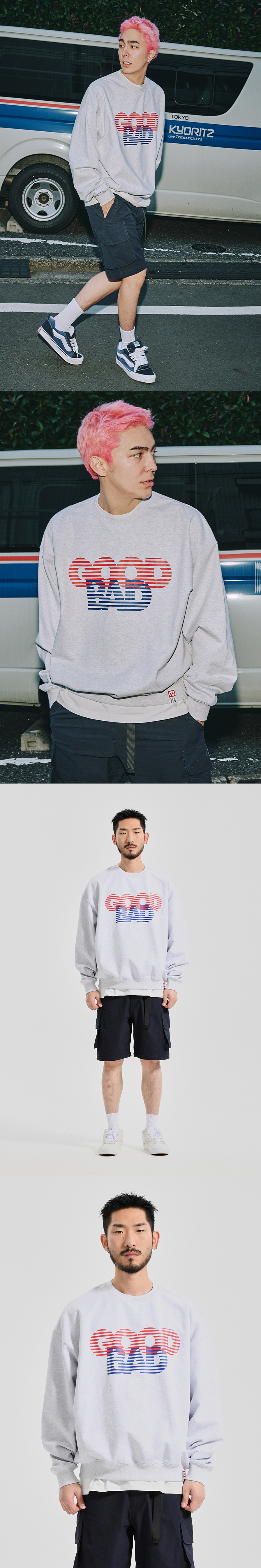 GOOD BAD PRINT CREWNECK  L/GREY