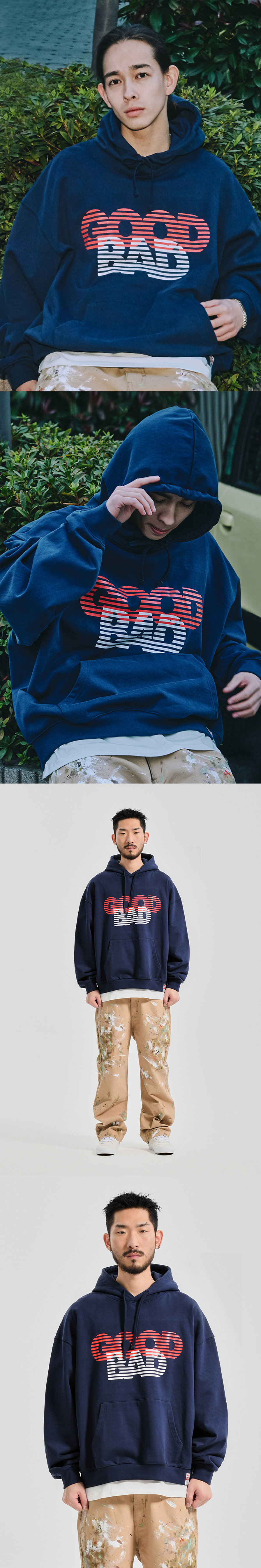 GOOD BAD PRINT HOODIE  NAVY