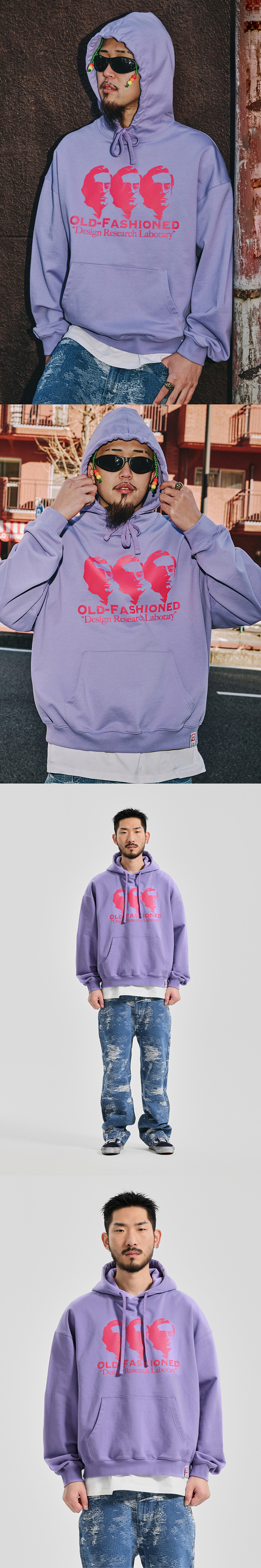 OLD FASHIONED PRINT HOODIE  PURPLE