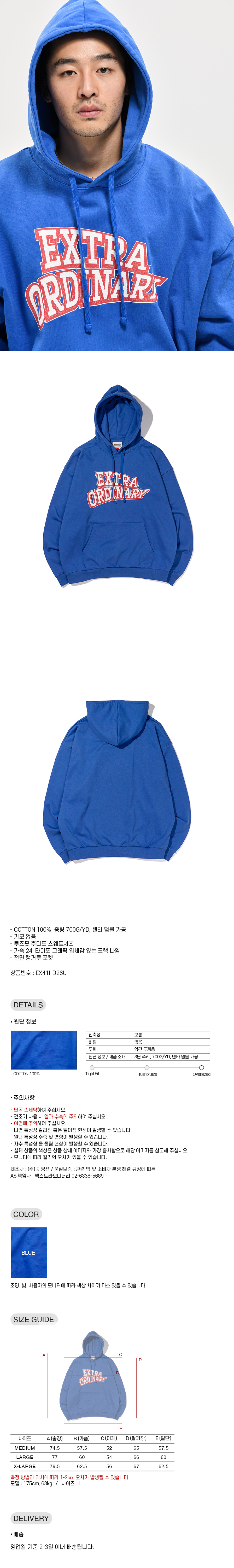 EX ARCH LOGO PRINT HOODIE  BLUE