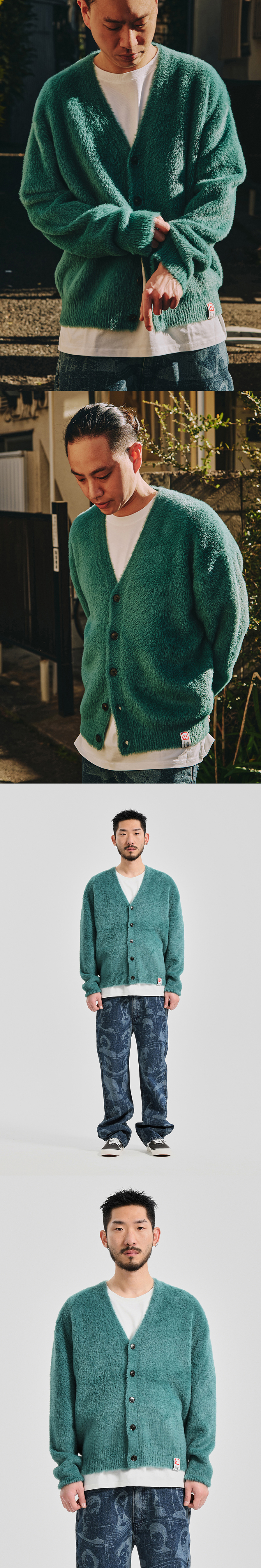 SHORT HAIRY KNIT CARDIGAN  D/BLUE