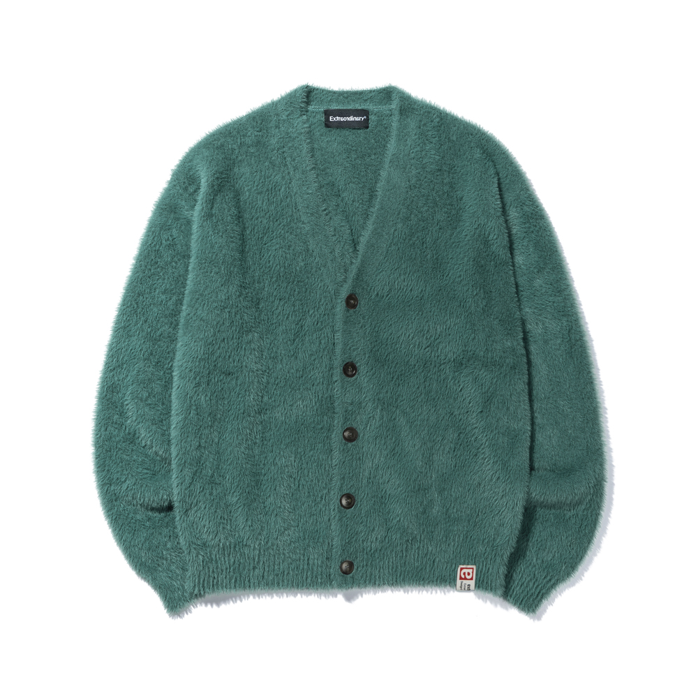 SHORT HAIRY KNIT CARDIGAN  D/BLUE