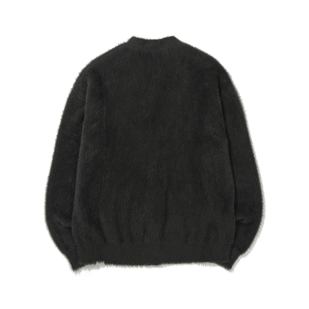 SHORT HAIRY KNIT CARDIGAN  CHARCOAL