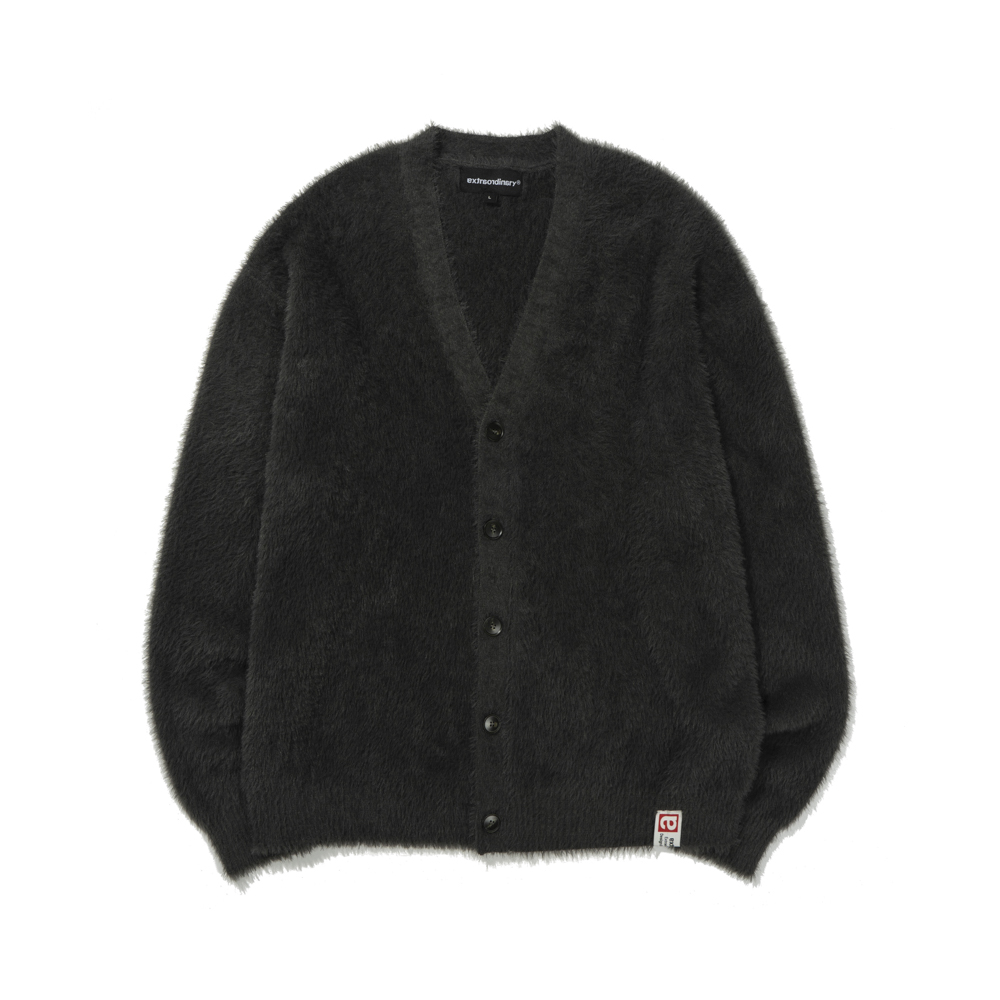 SHORT HAIRY KNIT CARDIGAN  CHARCOAL