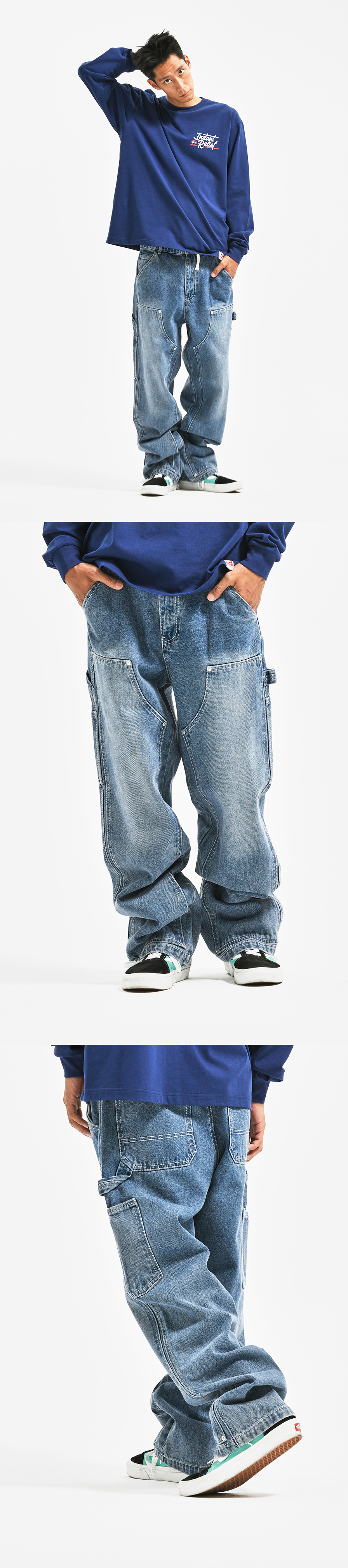 DOUBLE KNEE DENIM L/BLUE