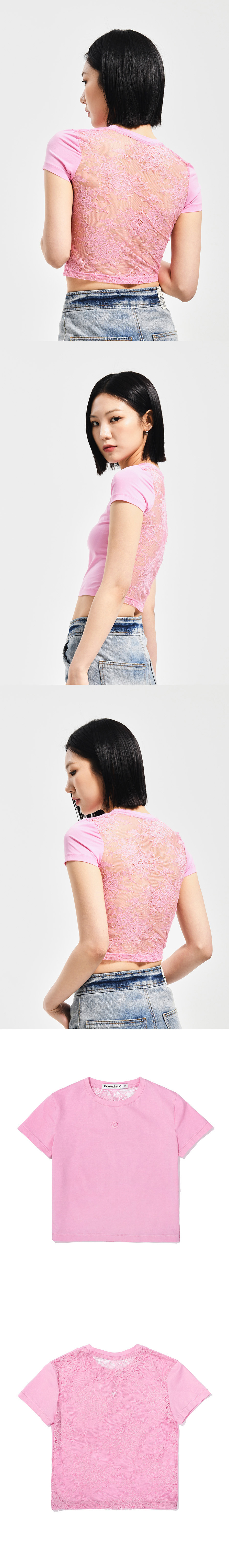 WOMEN  SYMBOL LACE TEE   PINK