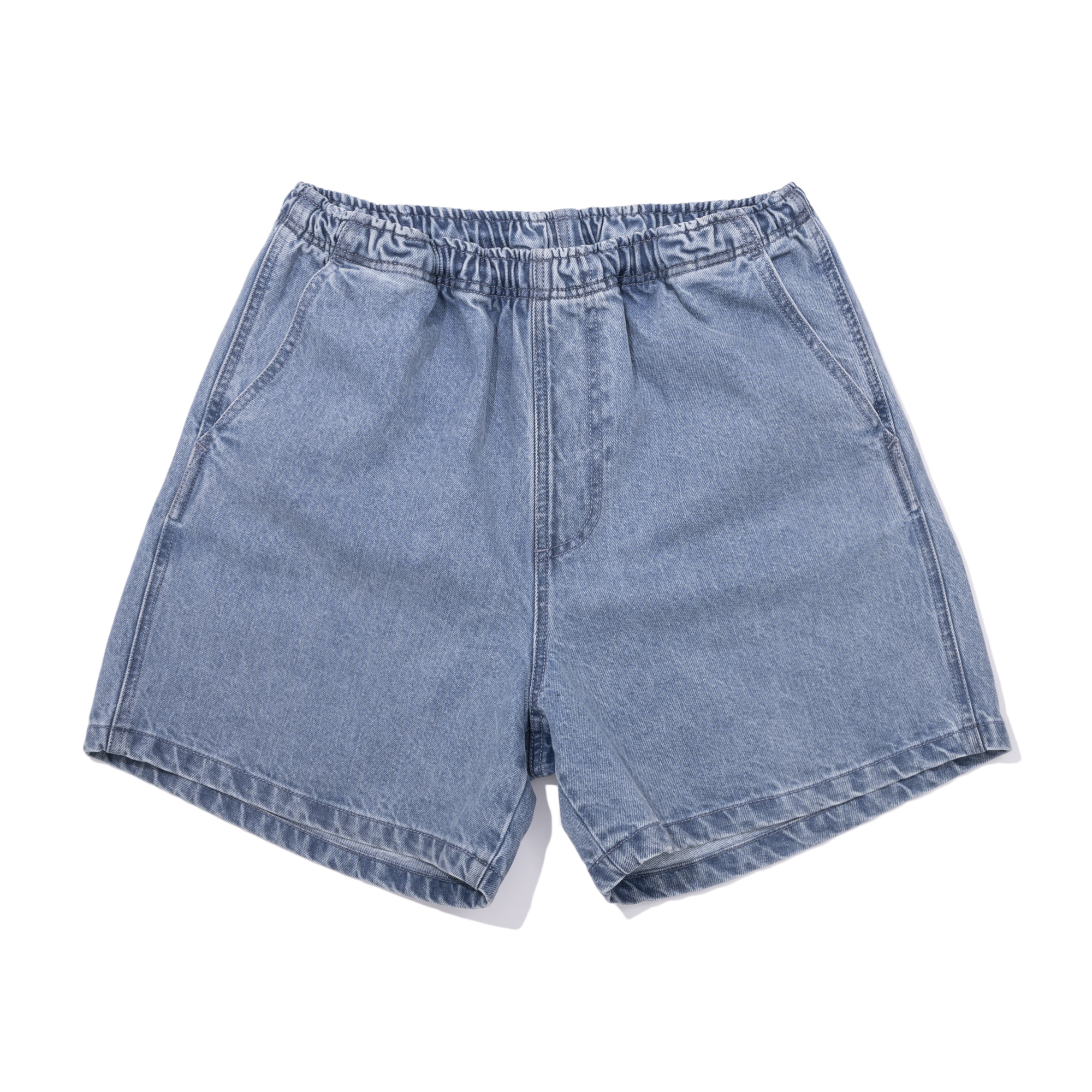 DENIM BANDING SHORTS   L/BLUE