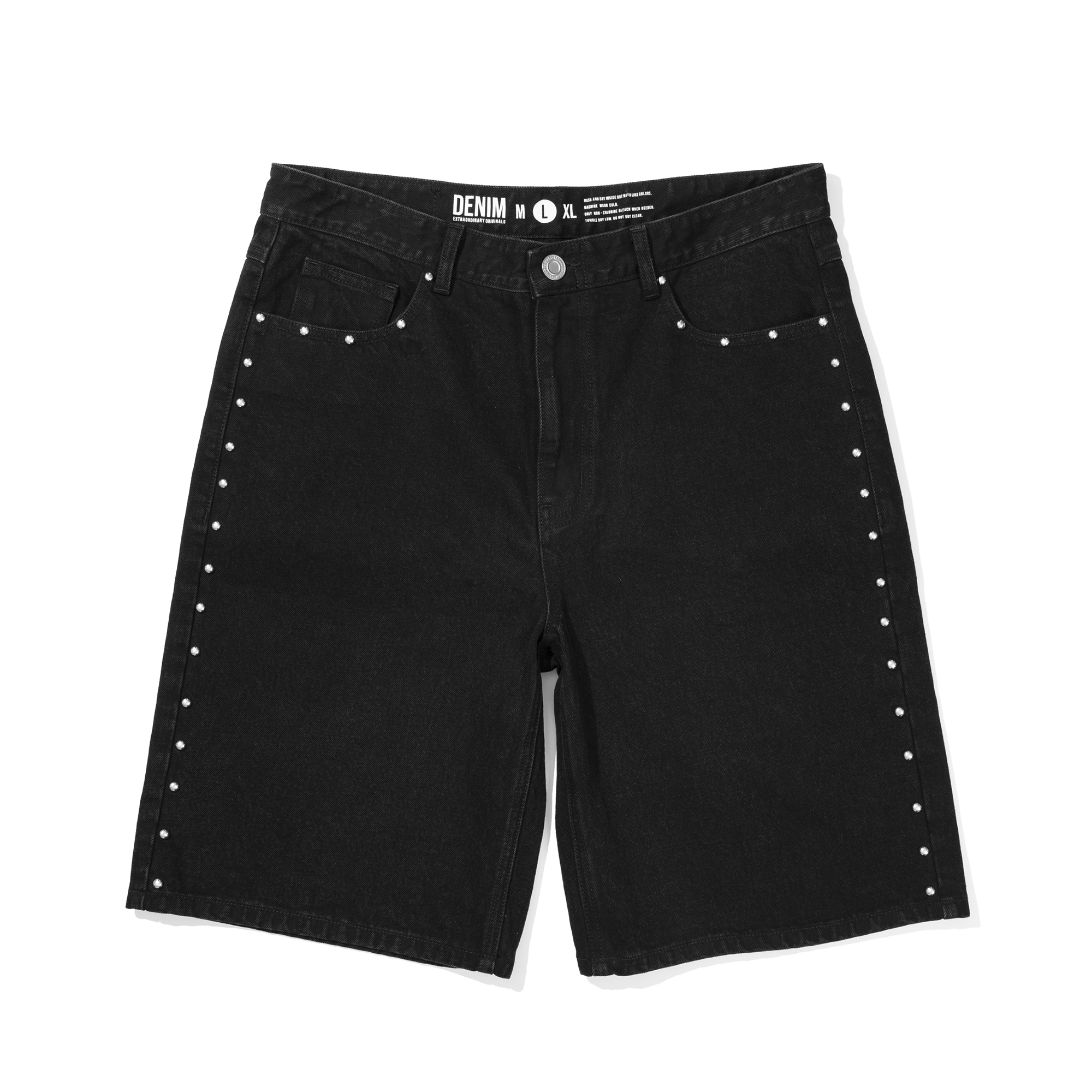 STUDS DENIM SHORTS   BLACK