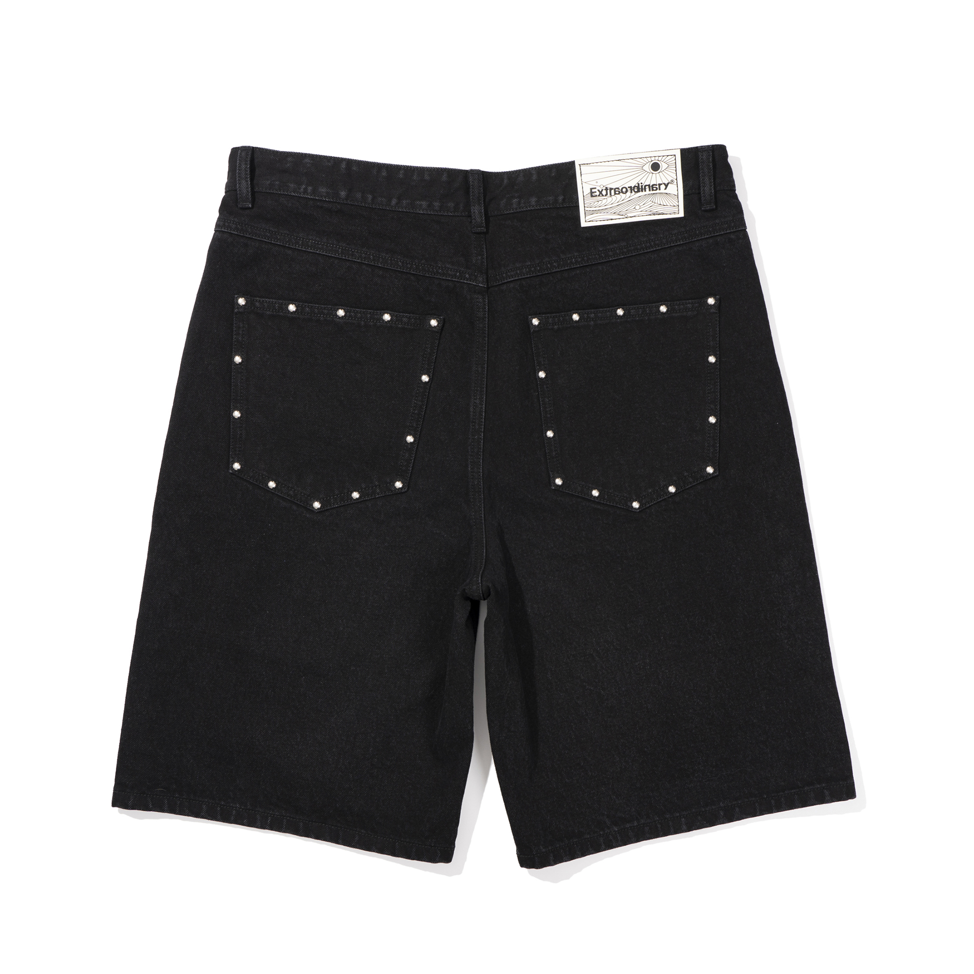 STUDS DENIM SHORTS   BLACK