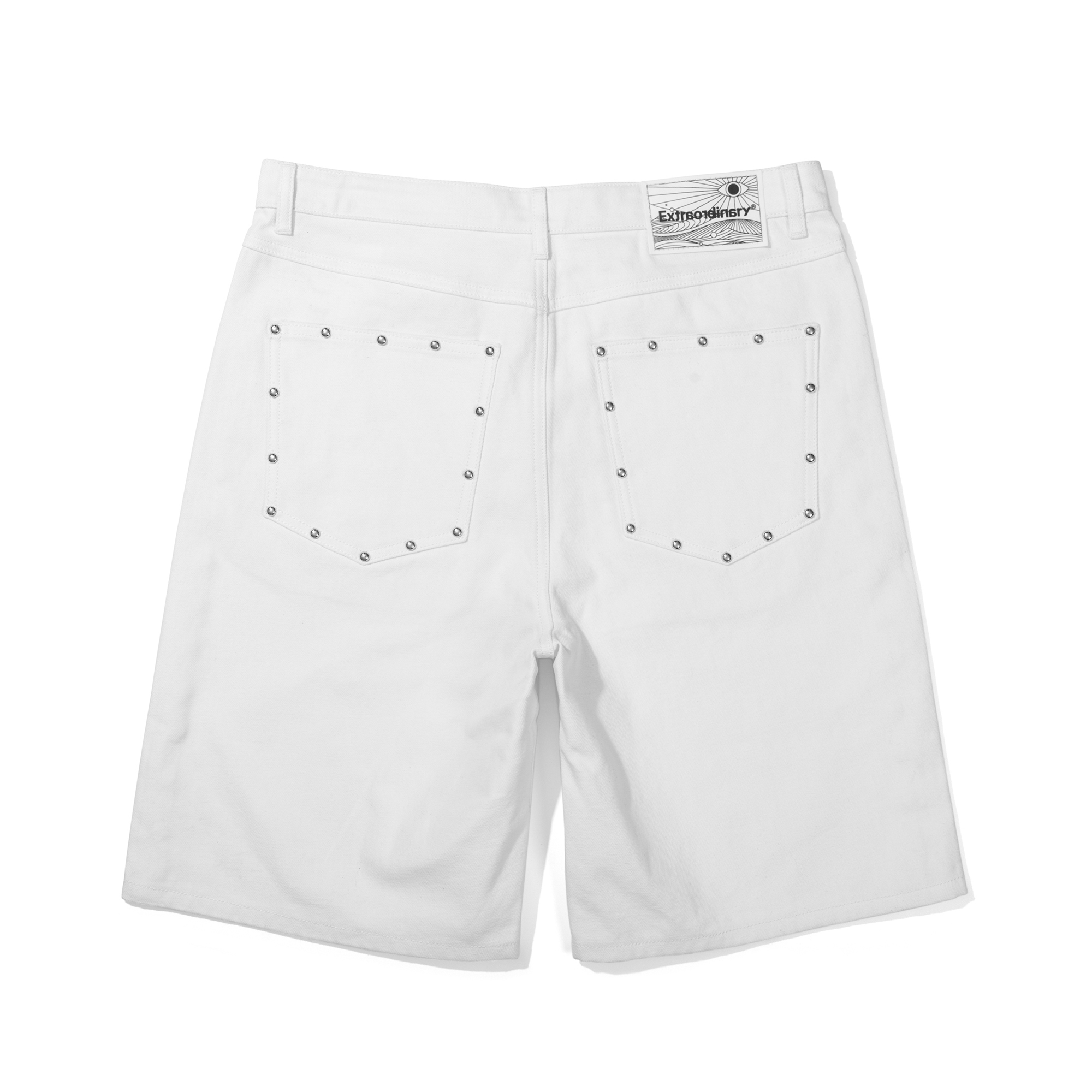 STUDS DENIM SHORTS   OFF WHITE