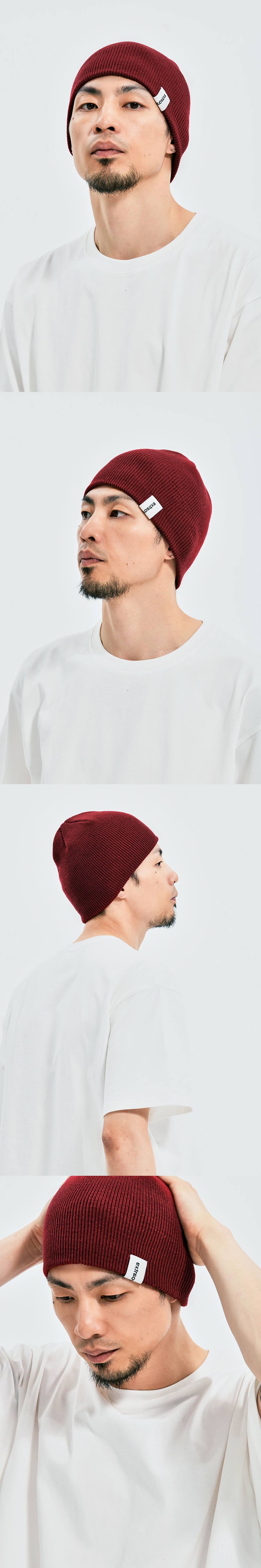 BASIC LOGO SHORT BEANIE  BURGUNDY