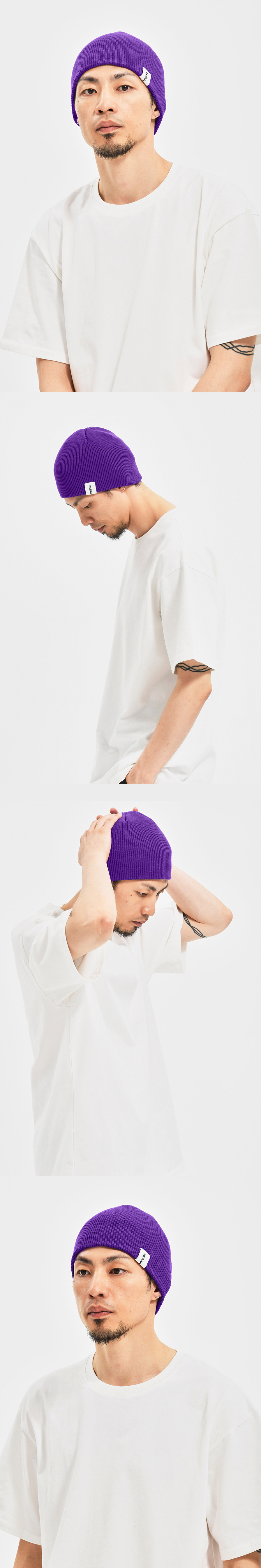 BASIC LOGO SHORT BEANIE  PURPLE