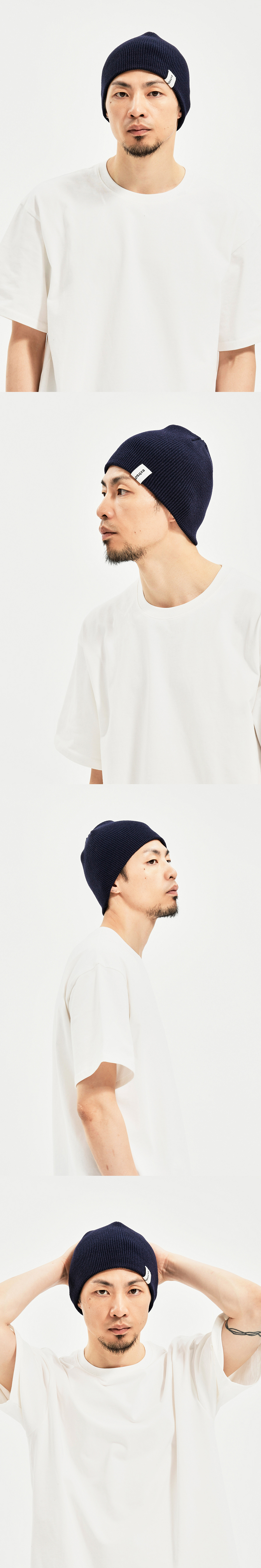 BASIC LOGO SHORT BEANIE  NAVY