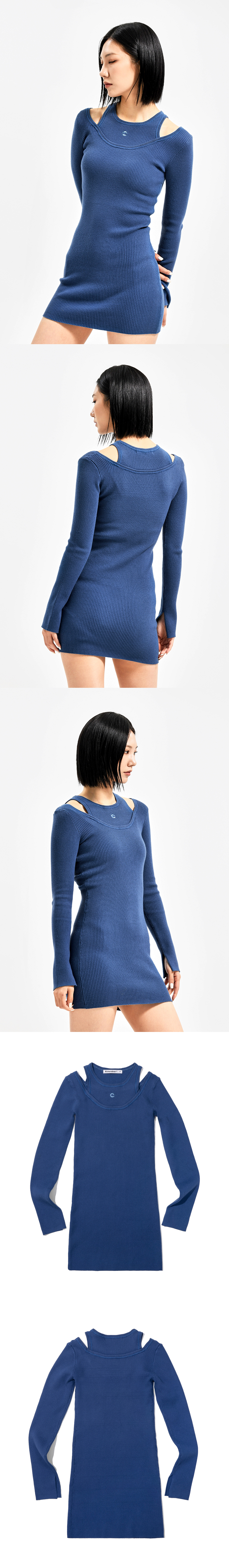 LAYERED LONG SLEEVE ONE-PIECE  BLUE