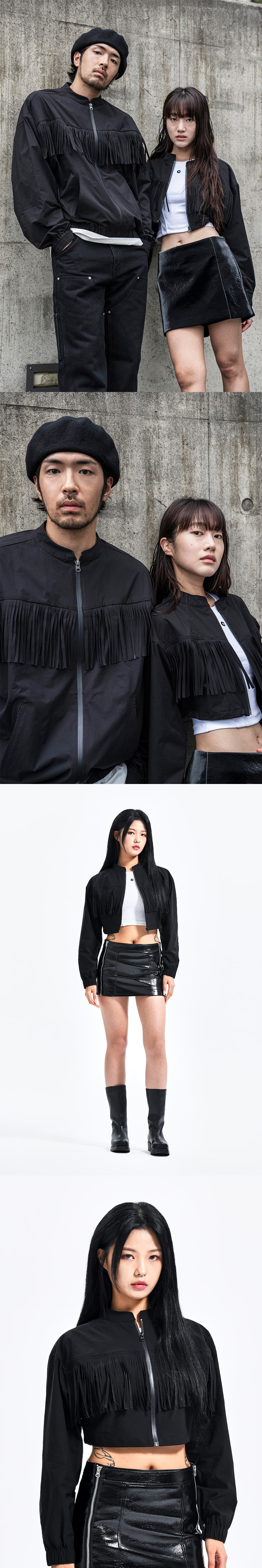 CROP FRINGE JACKET  BLACK