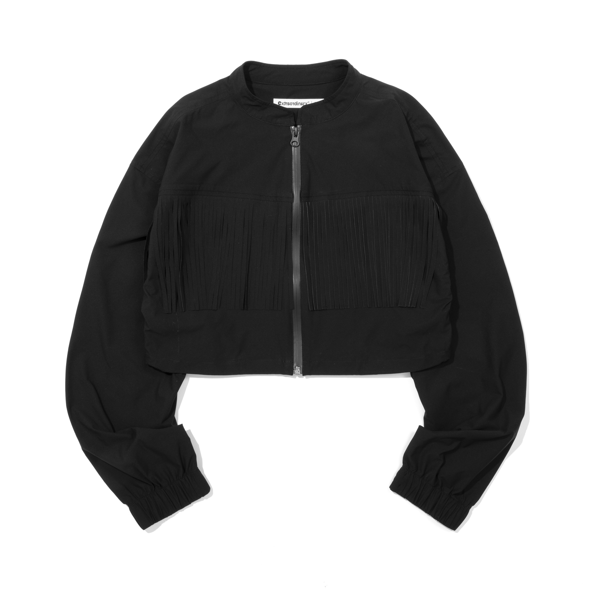 CROP FRINGE JACKET  BLACK