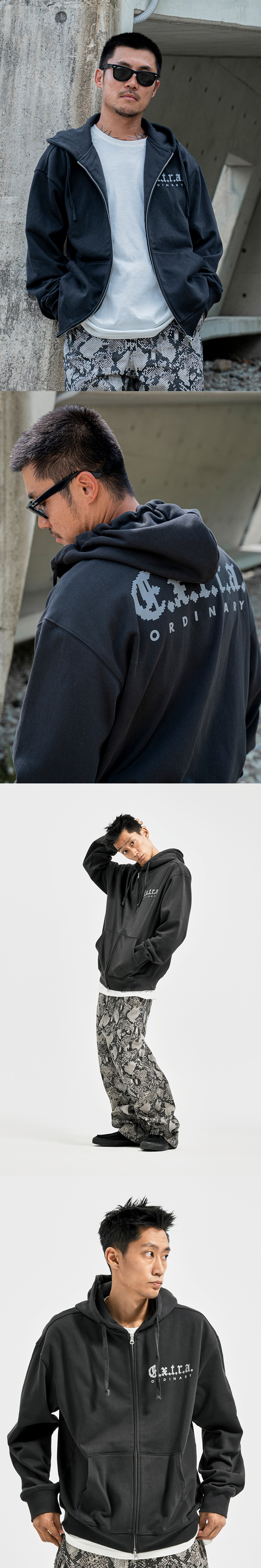 MOSAIC LOGO HOODIE ZIP UP  CHARCOAL