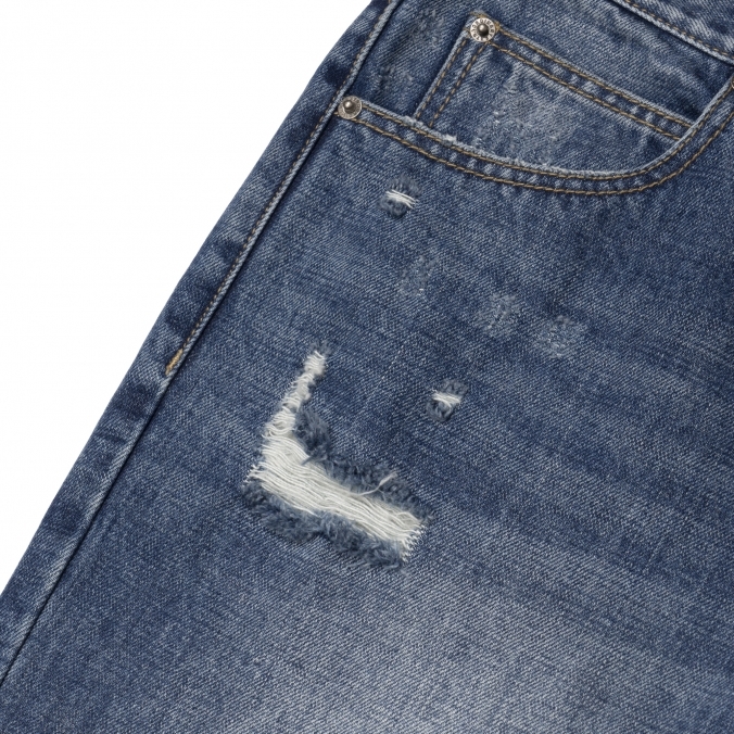 DAMAGE DENIM PANTS D/BLUE