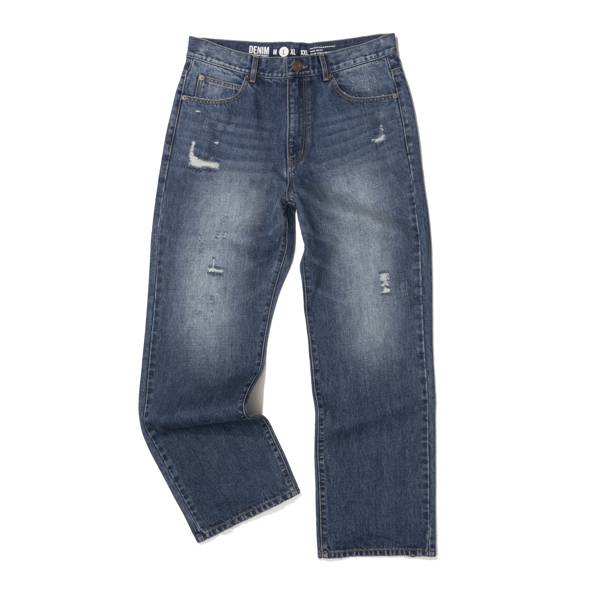 DAMAGE DENIM PANTS D/BLUE