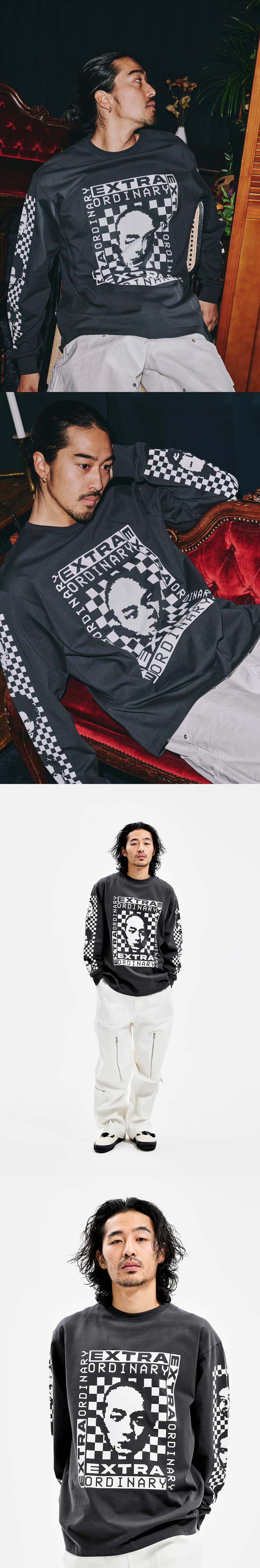 HUMAN BITMAP LONG SLEEVE CHARCOAL